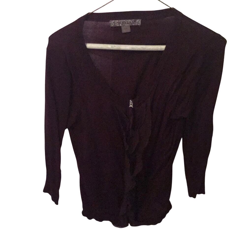 F21 burgundy zip up light sweater cardi large